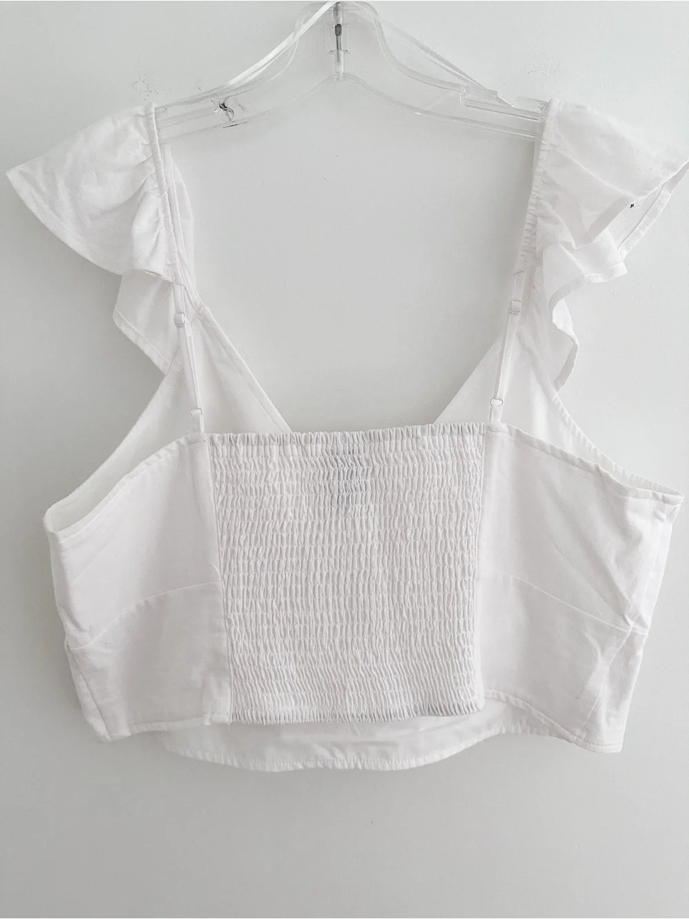 White Cropped Ruffle Sleeve Top Cotton Rayon Smocked Back Boho Size XL NWOT